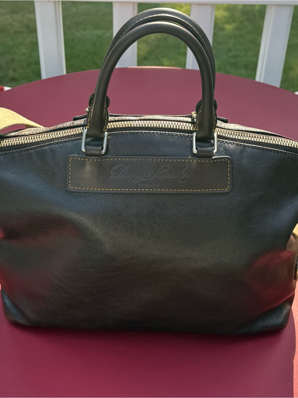 Dooney & Bourke Dark Brown Leather Satchel with Canvas Strap - Picture 16 of 16